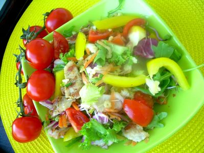 Salatka z grillowanym schabem i makaronem