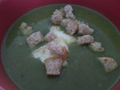 Zupa krem ze szpinaku z grillowanym camebertem i grzankami ...