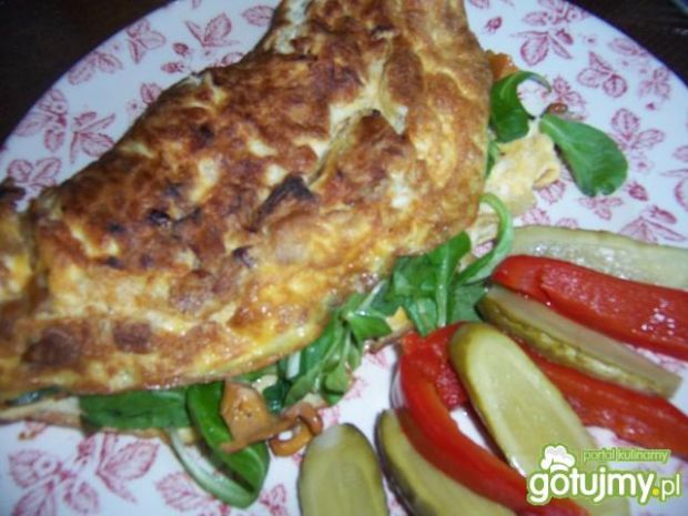 Przepis  omlet z kurkami i roszponką przepis