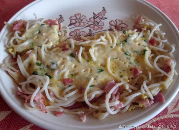 Spaghetti z wędzonym boczkiem w masie jajecznej ( z kuchni ...