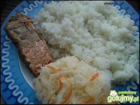 Przepis  ryż z łososiem i kapustą kiszoną przepis