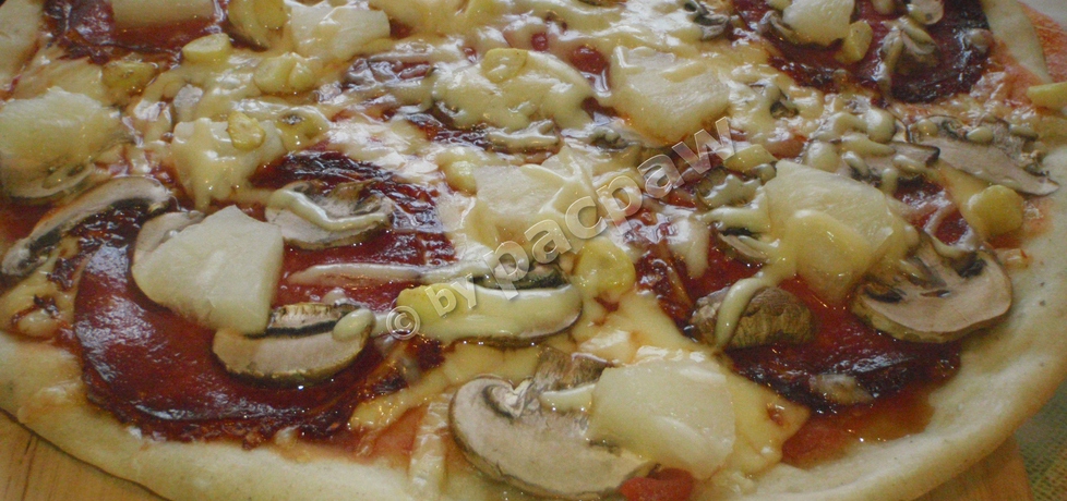 Pizza z salami, pieczarkami i ananasem (autor: pacpaw ...