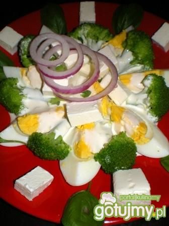 Przepis  sałatka brokułowa z fetą i jajkiem przepis