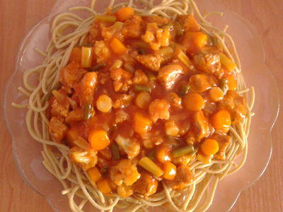 Spaghetti razowe z indykiem