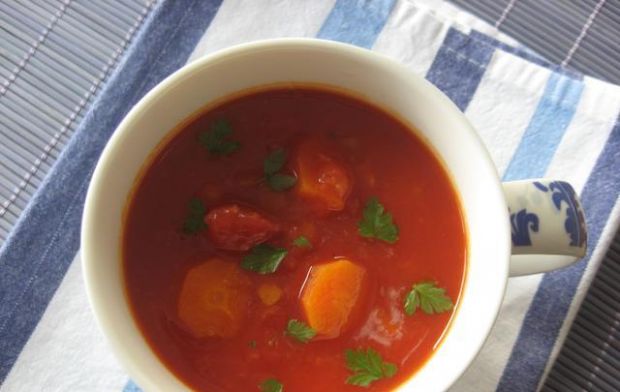Przepis  pikantna zupa pomidorowa z soczewicą przepis