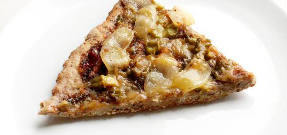 Pełnoziarnista pizza z sosem słodko kwaśnym, brokułami i serem ...