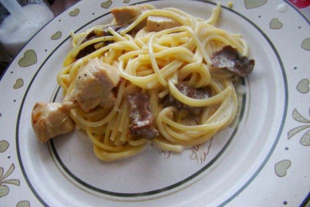 Przepis  spaghetti z kurczakiem i maślakiem przepis