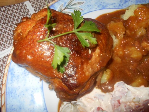 Przepis  kurczak z boczkiem, cebulą i teriyaki przepis