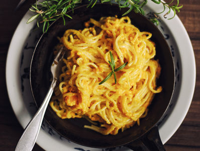 Spaghetti z dynią na mascarpone