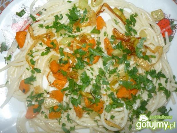 Przepis  spaghetti z warzywami z patelni przepis