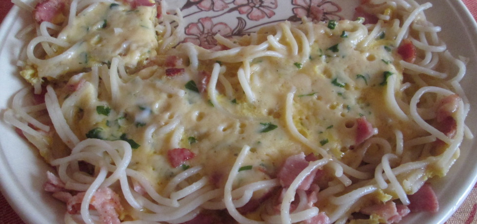 Spaghetti z wędzonym boczkiem w masie jajecznej ( z kuchni ...