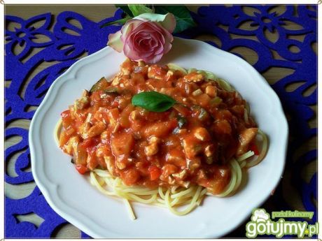 Przepis  spaghetti z kurczakiem i warzywami przepis