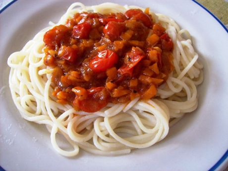 Przepis  spaghetti z pomidorami koktajlowymi przepis