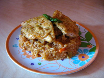 Zalewany ryż z kurczakiem
