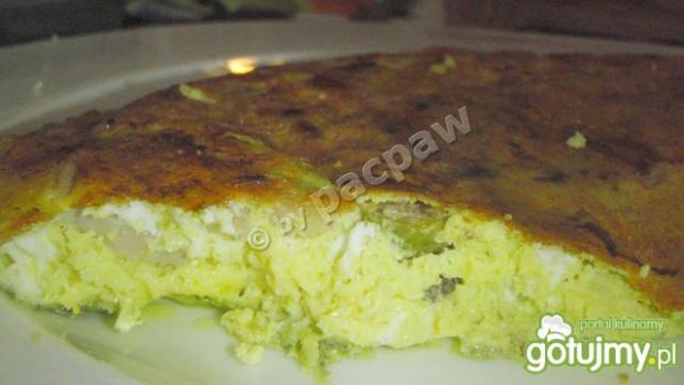 Przepis  gruby omlet z polędwicą łososiową przepis