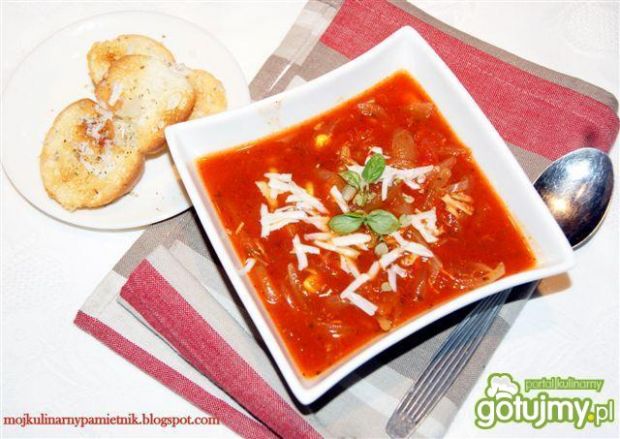 Przepis  zupa cebulowo-pomidorowa z pazurem przepis