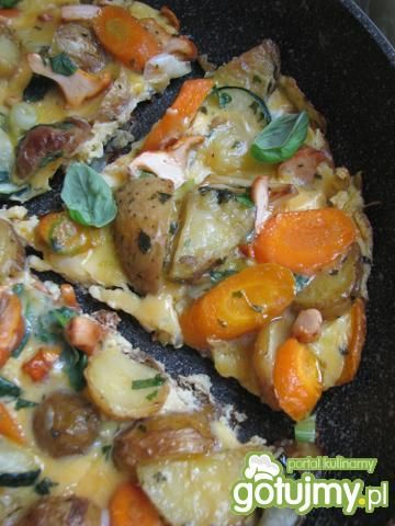 Przepis  omlet z kurkami, warzywami i bazylią przepis