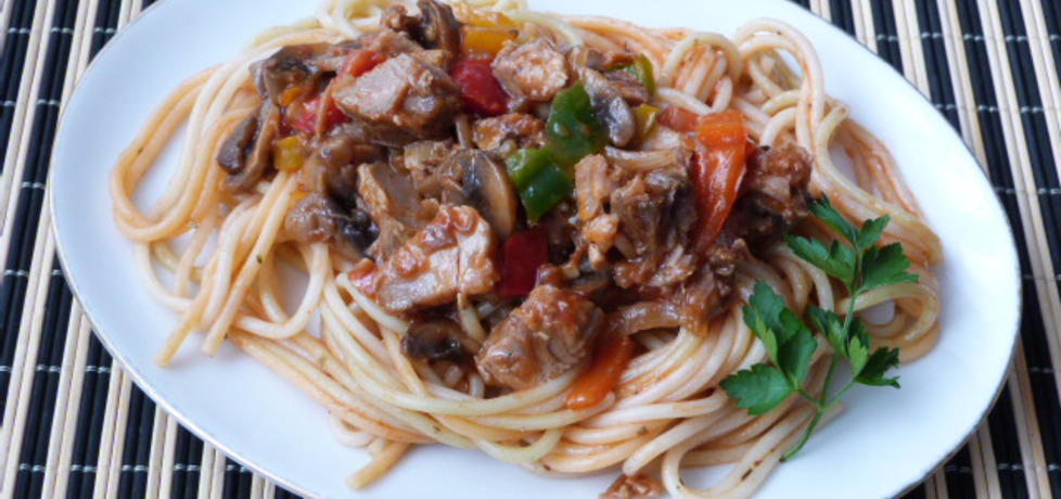 Spaghetti z mięsem, pieczarkami, i papryką (autor: renatazet ...