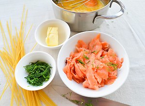 Cytrynowe spaghetti z łososiem  prosty przepis i składniki