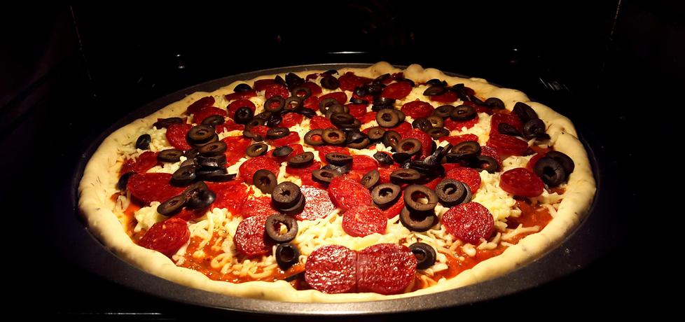 Pizza z kiełbasą chorizo, oliwkami i szpinakiem (autor: bertpvd ...