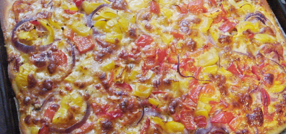 Pizza z szynką, papryką i czerwoną cebulą (autor: justi2401 ...