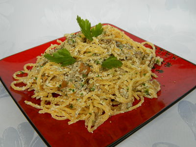 Spaghetti z boczniakmi i ricottą