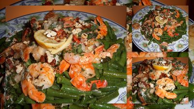 Krewetki z orzechami pecan i fasolką szparagową