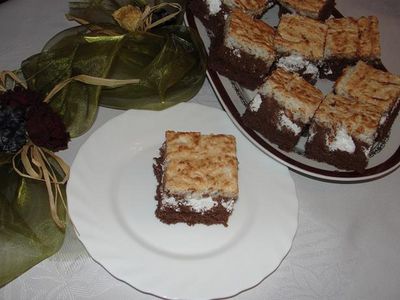 Ciasto z kremem czekoladowym , kokosem i bezikami ...