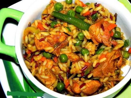 Przepis  kolorowy ryż z warzywami i indykiem przepis