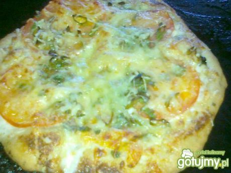 Przepis  pizza z pomidorami i zieloną cebulą przepis
