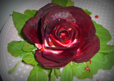 Róża z buraka z kremem łososiowym