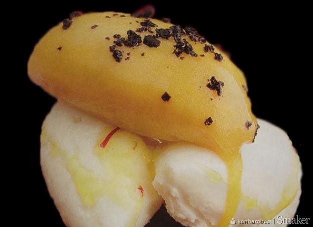 Sorbet z mango z kremem mascarpone i szafranowym syropem ...