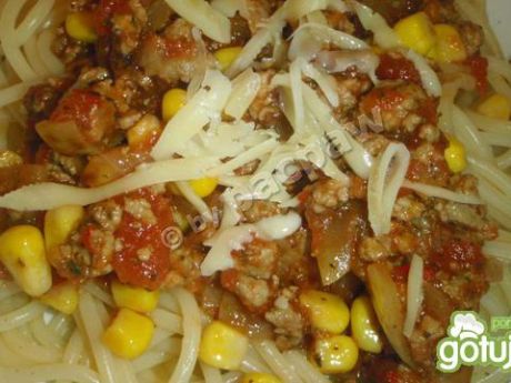Przepis  spaghetti mięsne z kukurydzą przepis