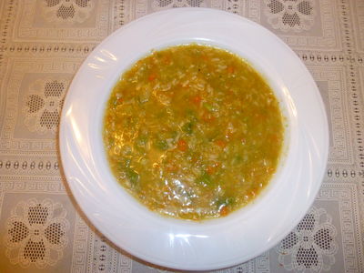 Zupa warzywna z ryżem brązowym z dodatkiem oleju lnianego ...
